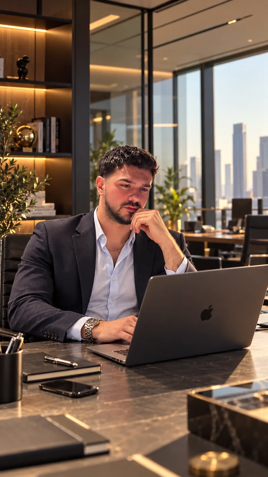 صاحب مشروع يعمل على حاسوبه
